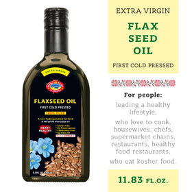 Golden Kings flaxseed oil in amber glass, showcasing natural unrefined quality.