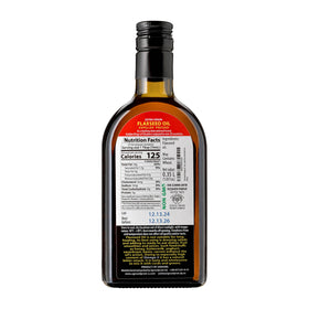 Golden Kings flaxseed oil label highlights Ukrainian origin and purity.