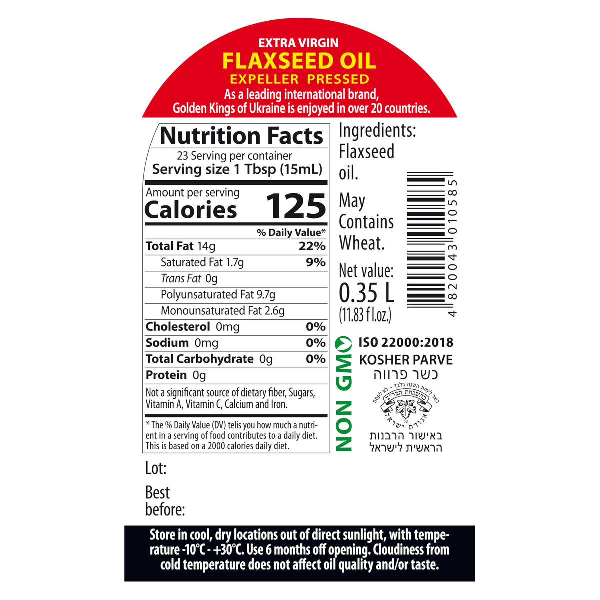Golden Kings flaxseed oil measuring spoon ready for precise dressings.