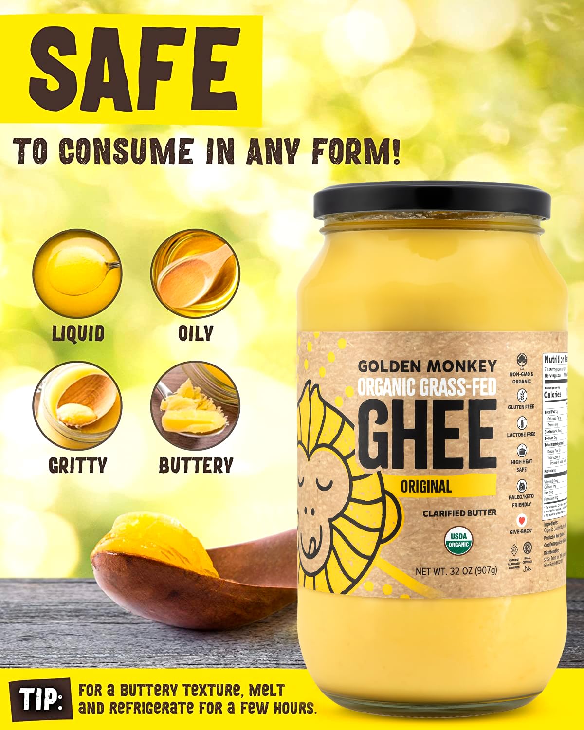 Golden Monkey Organic Ghee in Pan releasing rich aroma during searing.