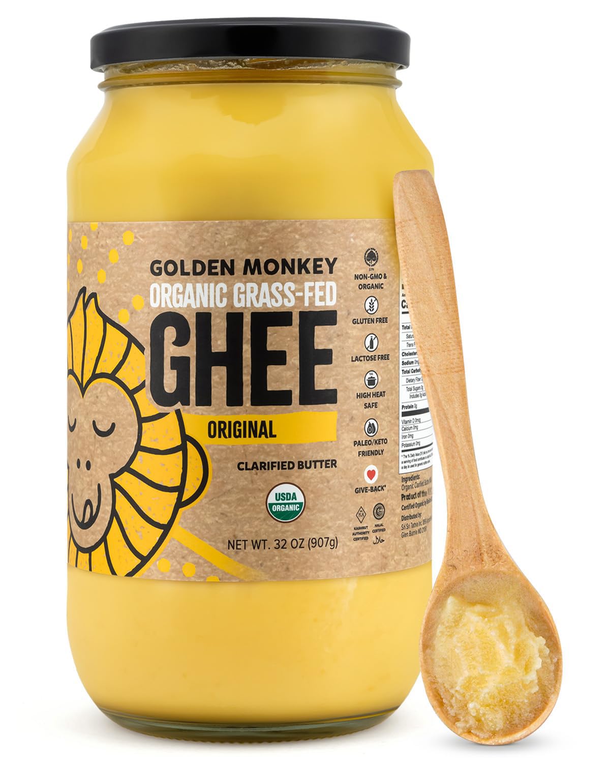 Golden Monkey Organic Ghee Jar for smooth keto-friendly cooking and spreading.