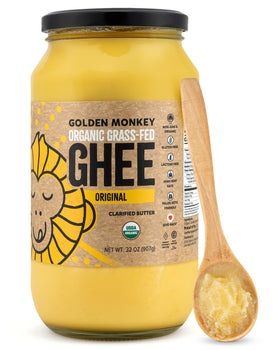 Golden Monkey Organic Ghee Jar for smooth keto-friendly cooking and spreading.
