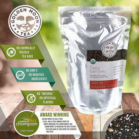 Golden Moon Tea Organic certification seal indicating purity and quality.