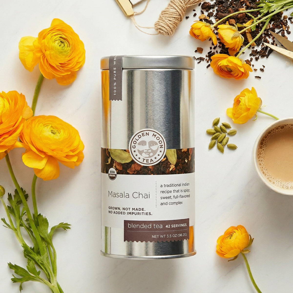Golden Moon Tea cardamom cinnamon cloves aroma enhances home chai rituals.
