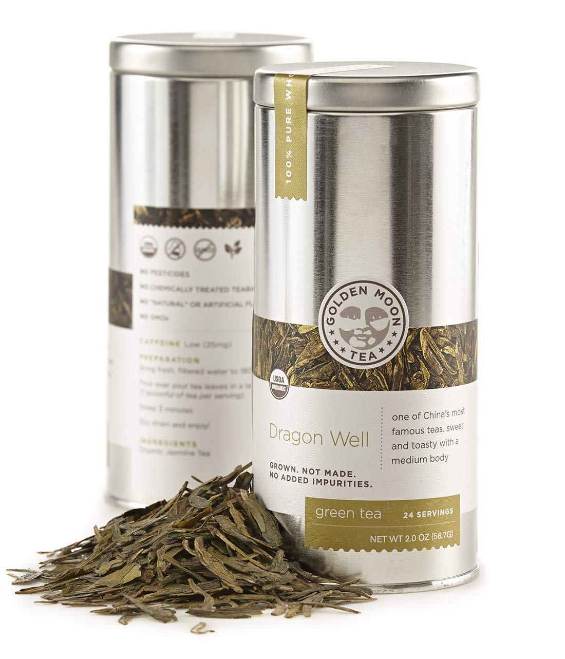 Golden Moon Tea Dragon Well loose leaves reveal emerald color and savory aroma for daily ritual