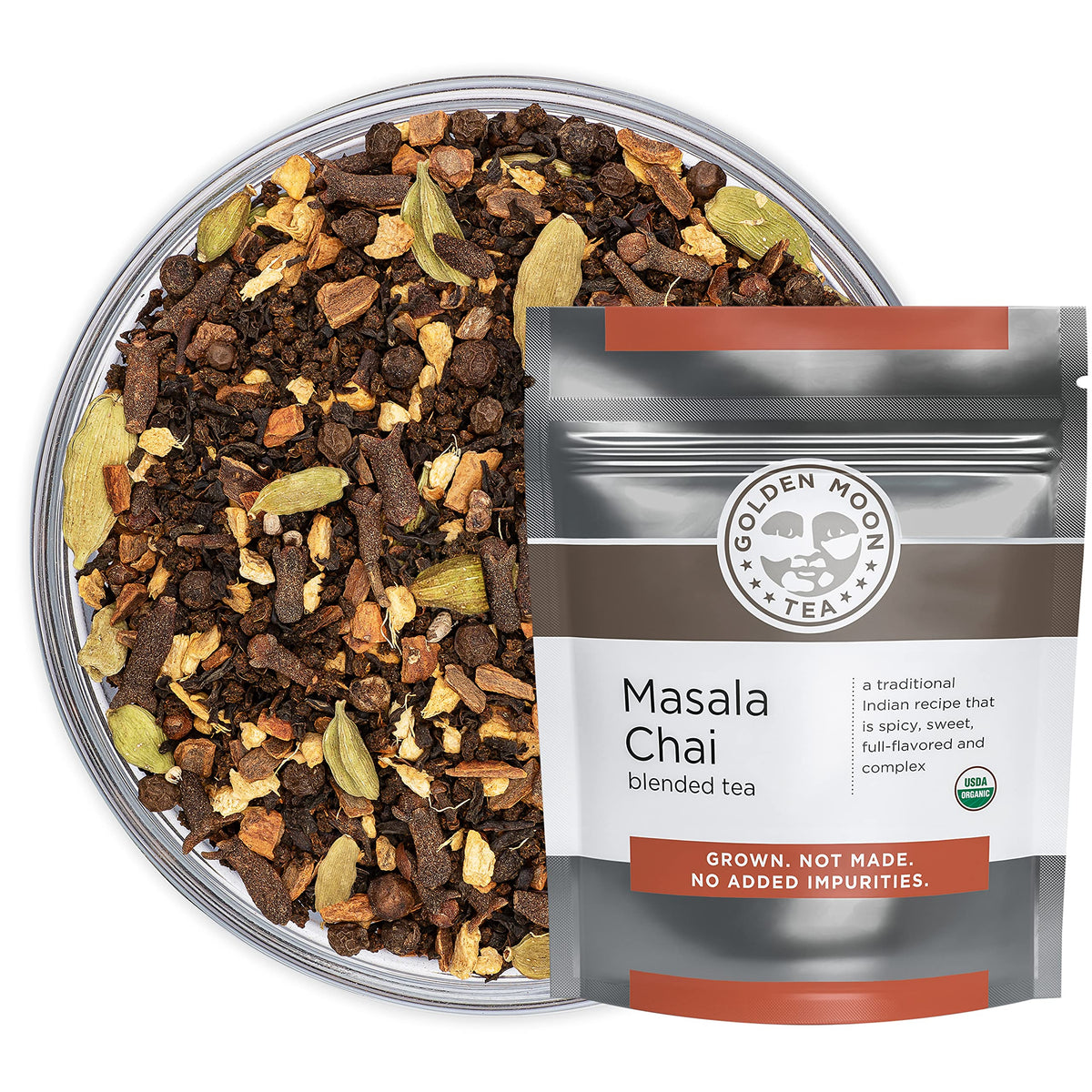 Golden Moon Tea Masala Chai in a cup, ready for a comforting morning ritual.