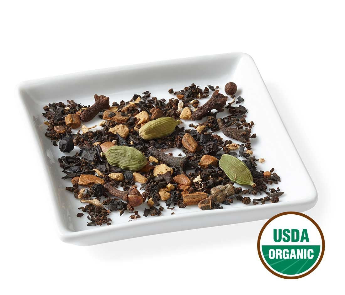 Golden Moon Tea steeping leaves deliver a bold spice profile for cozy mornings.