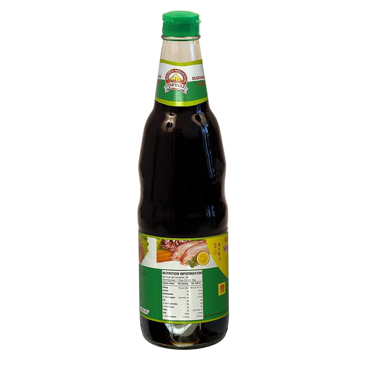 Golden Mountain Seasoning Sauce pour action adds savory depth to noodles.