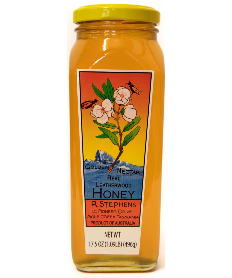 Golden Nectar Leatherwood Honey jar showcasing premium Tasmanian sweetness for everyday treats