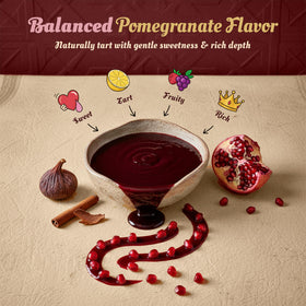 Golden Pomegranate Molasses drizzle-glass: rich color enhances beverages and savory dishes.