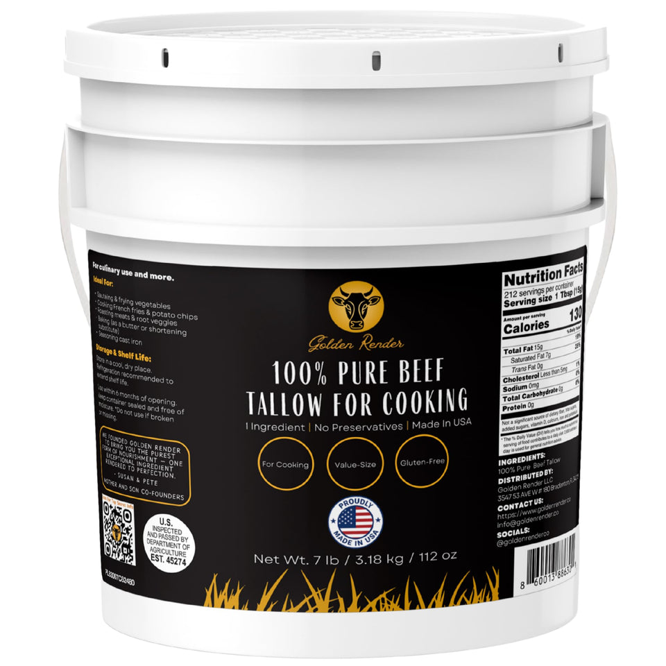 Golden Render beef tallow bulk tub for high-heat cooking and bulk savings.