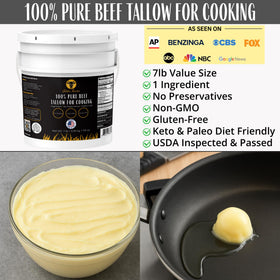 Golden Render beef tallow pour showing creamy texture ideal for sautéing.