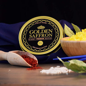 Golden Saffron hand-picked saffron threads on display for flavor