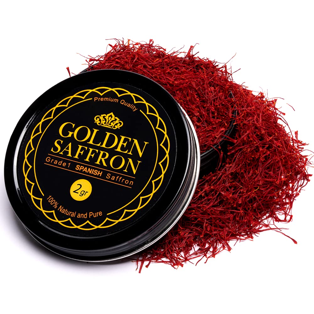 Golden Saffron packaging closeup showing premium quality and freshness preservation.