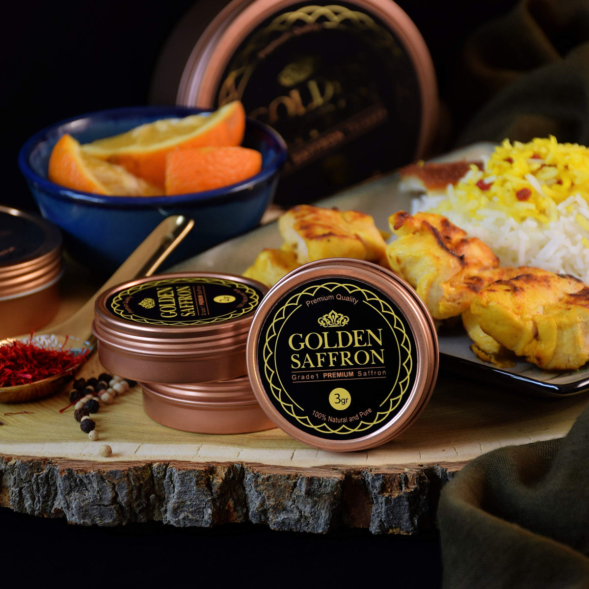 Golden Saffron paella dish, vivid color and fragrant aroma