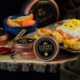 Golden Saffron paella dish, vivid color and fragrant aroma