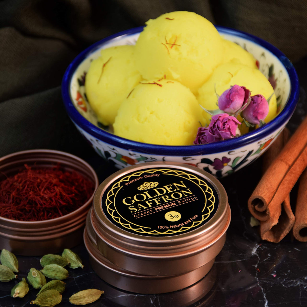 Golden Saffron rice pot, enhances dishes with color and aroma