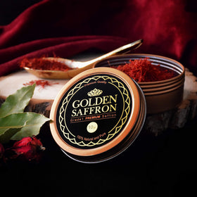 Golden Saffron saffron threads closeup showcasing rich color and fragrant aroma.