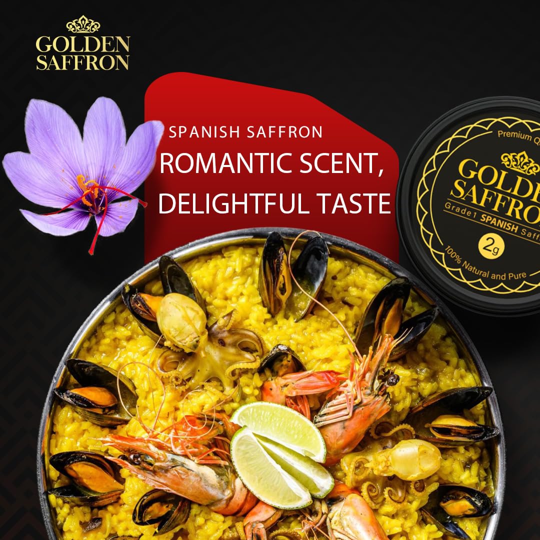 Golden Saffron saffron threads in a bowl emphasizing vivid color and aroma.