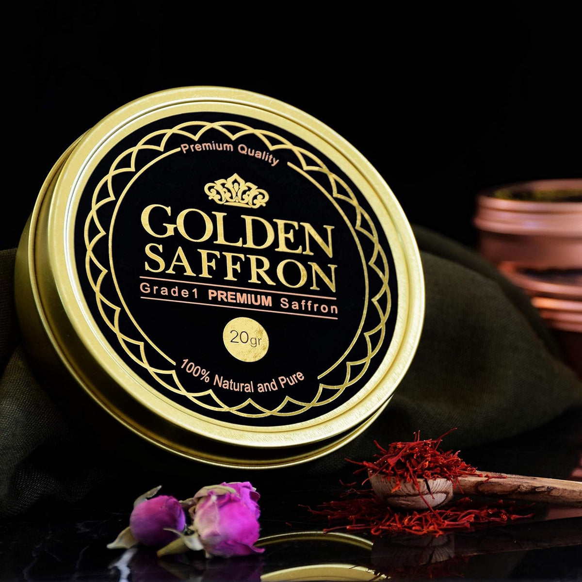 Golden Saffron tea infusion in a cup releasing aroma