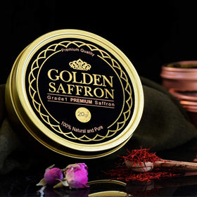 Golden Saffron tea infusion in a cup releasing aroma