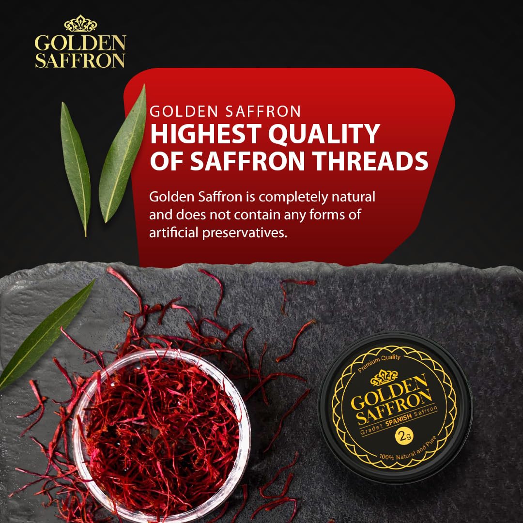 Golden Saffron tea infusion with saffron threads suggesting versatile culinary use.