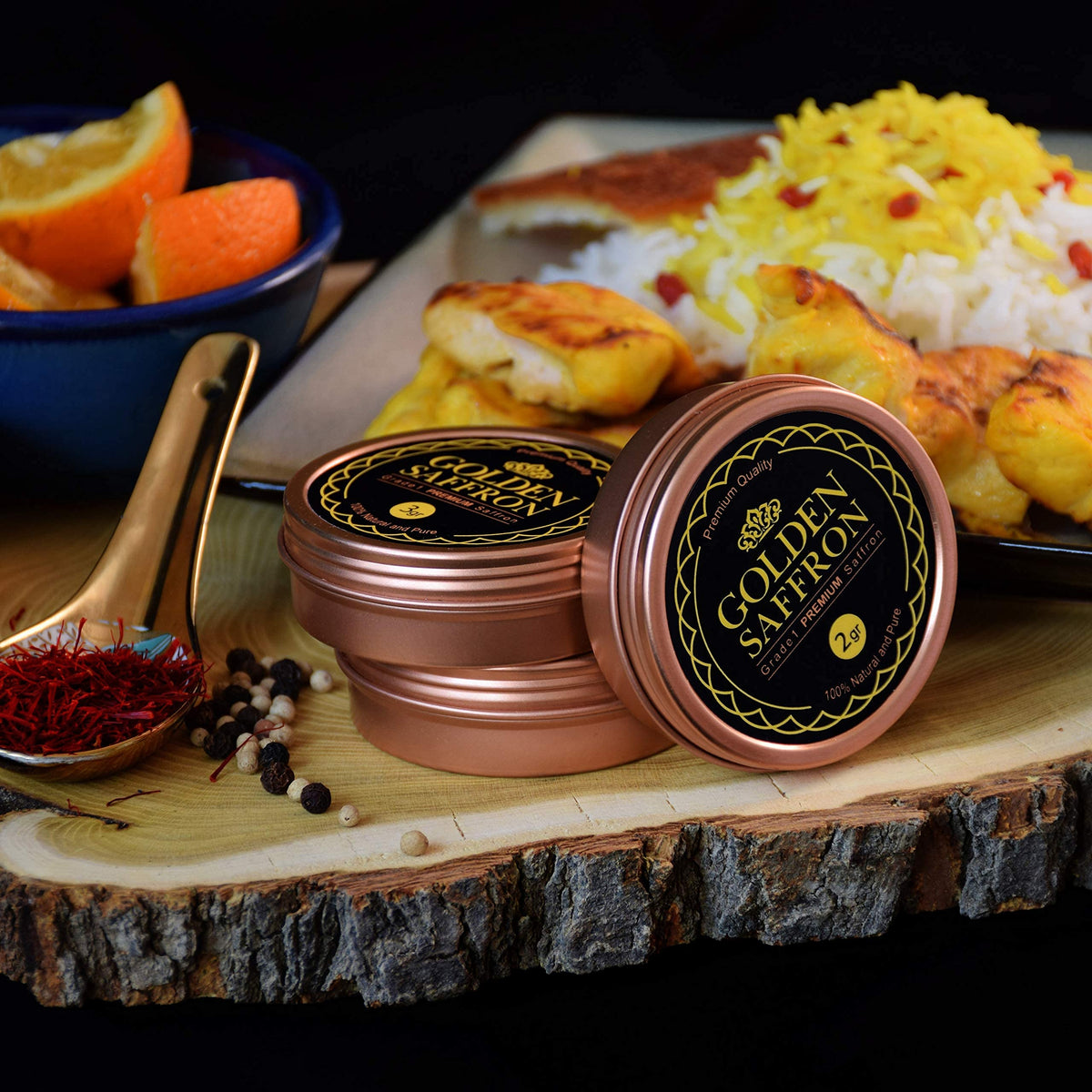 Golden Saffron tea infusion shows threads releasing aroma and vibrant hue