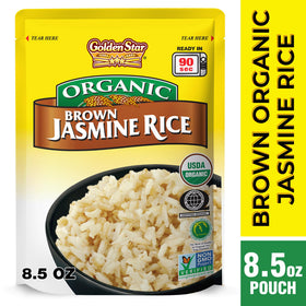 Golden Star long-grain brown rice close-up for versatile recipes.