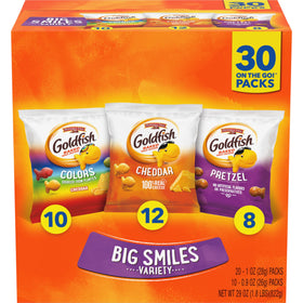Goldfish big smiles variety pack box, ideal for lunches and sharing.