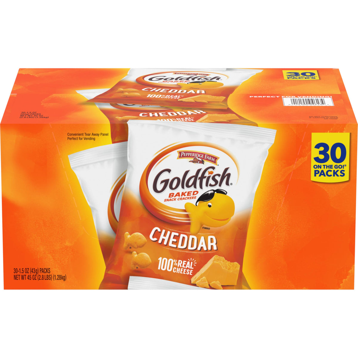 Goldfish Cheddar Crackers 1.5 oz serving pack, convenient single-serve for on-the-go.