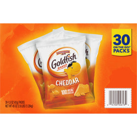 Goldfish Cheddar Crackers resealable pack to keep freshness.
