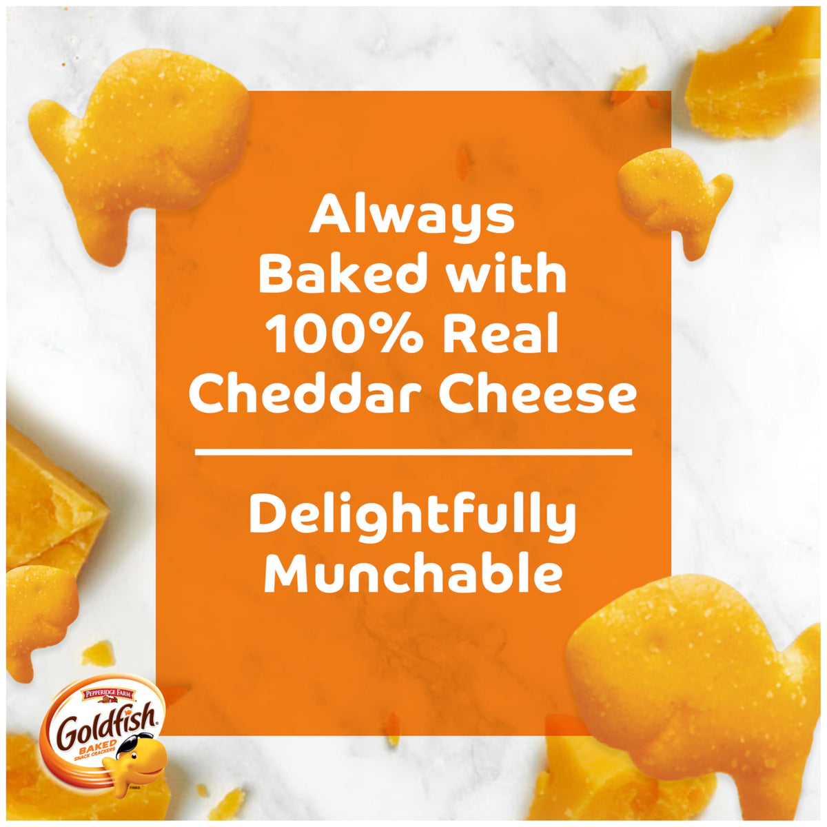Goldfish Cheddar crackers in soup topping for extra texture.