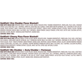 Goldfish Flavor Blasted Xtra Cheddar crackers close-up with extra-cheesy bite