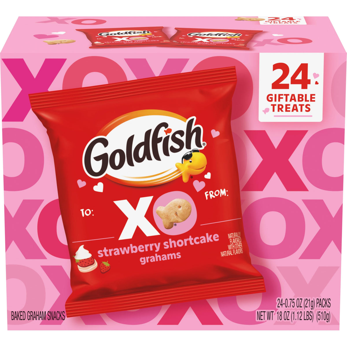 Goldfish valentines day strawberry shortcake baked grahams 24-pack, gift-ready snack