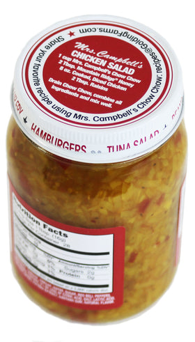 Golding Farms Mrs Campbell's Chow Chow jar side view highlights sturdy glass