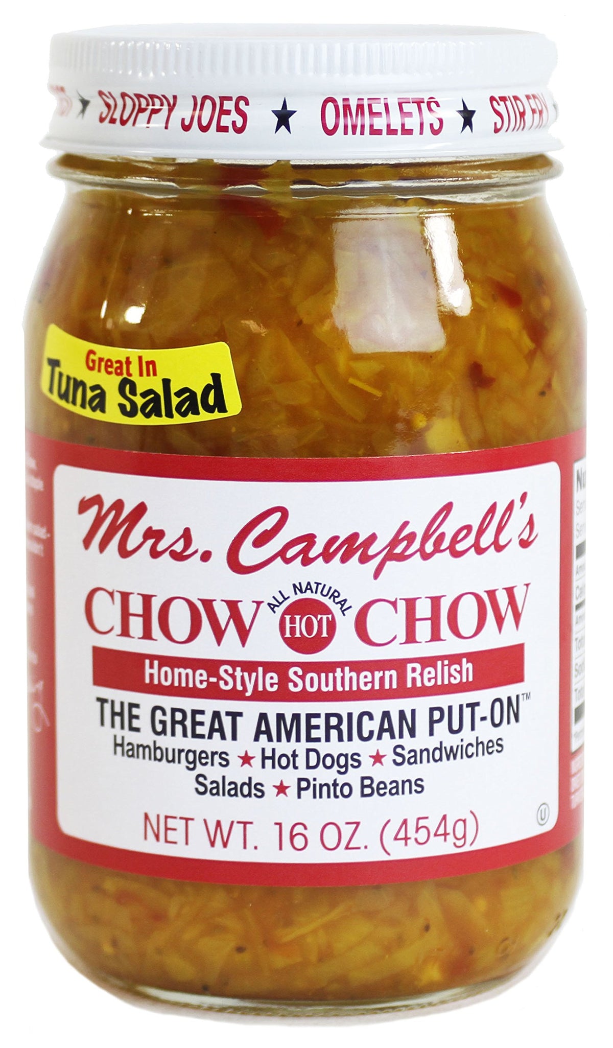 Golding Farms Mrs Campbell's Chow Chow label closeup showcases natural ingredients