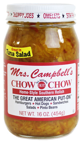 Golding Farms Mrs Campbell's Chow Chow label closeup showcases natural ingredients