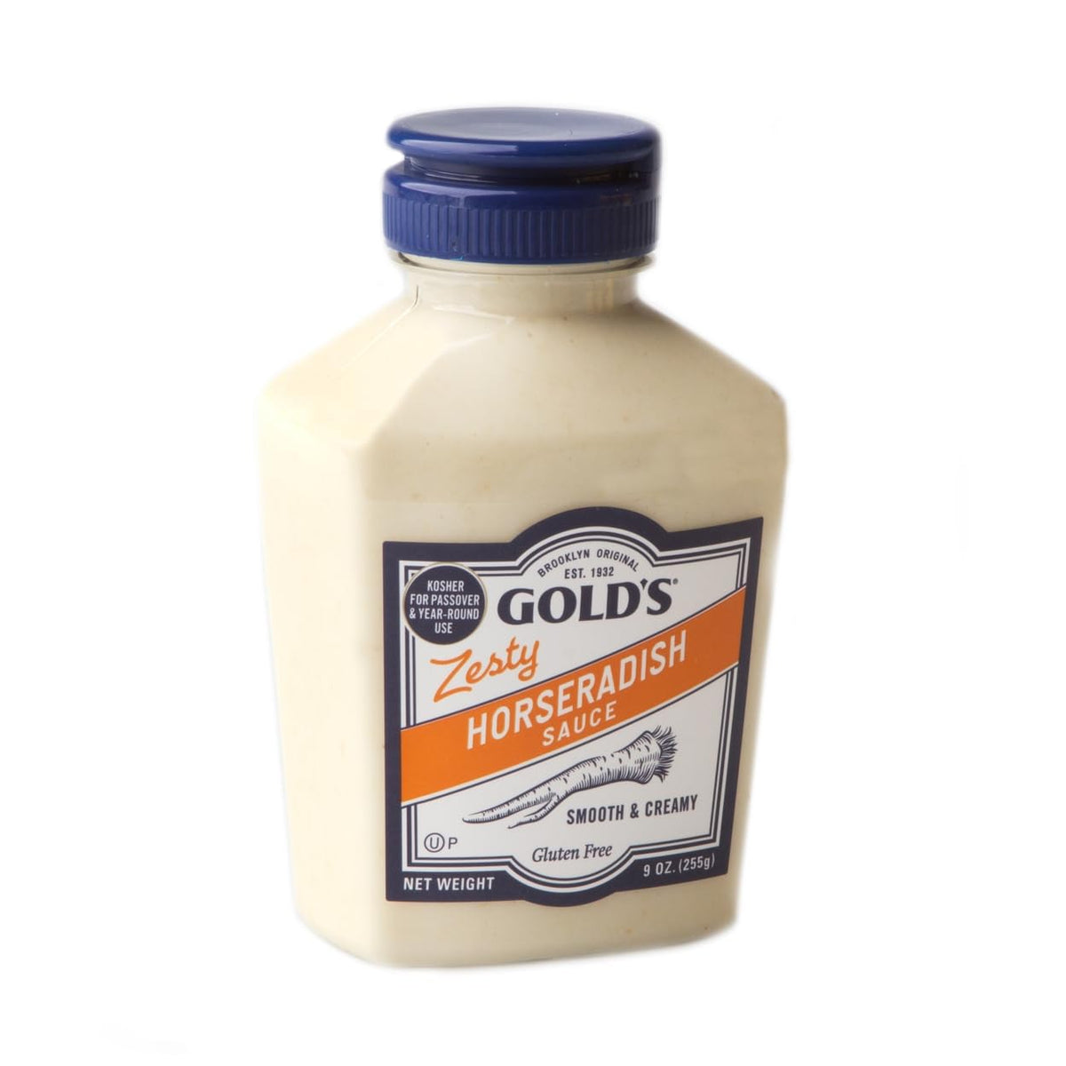 Gold's Horseradish SQZ ZESTY label front enables easy opening and pantry storage