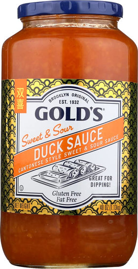 Gold's Sauce Duck Sweet & Sour bottle front, ideal for easy pantry storage and glaze.