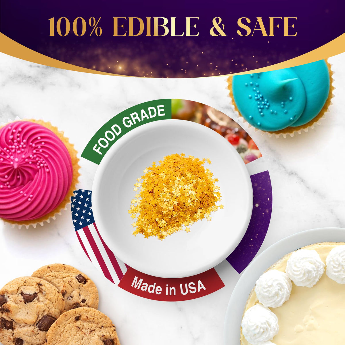 Goldz cupcakes with gold stars display bakery-style decoration possibilities