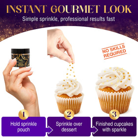 Goldz edible gold flakes close-up showcase luxurious finish for desserts