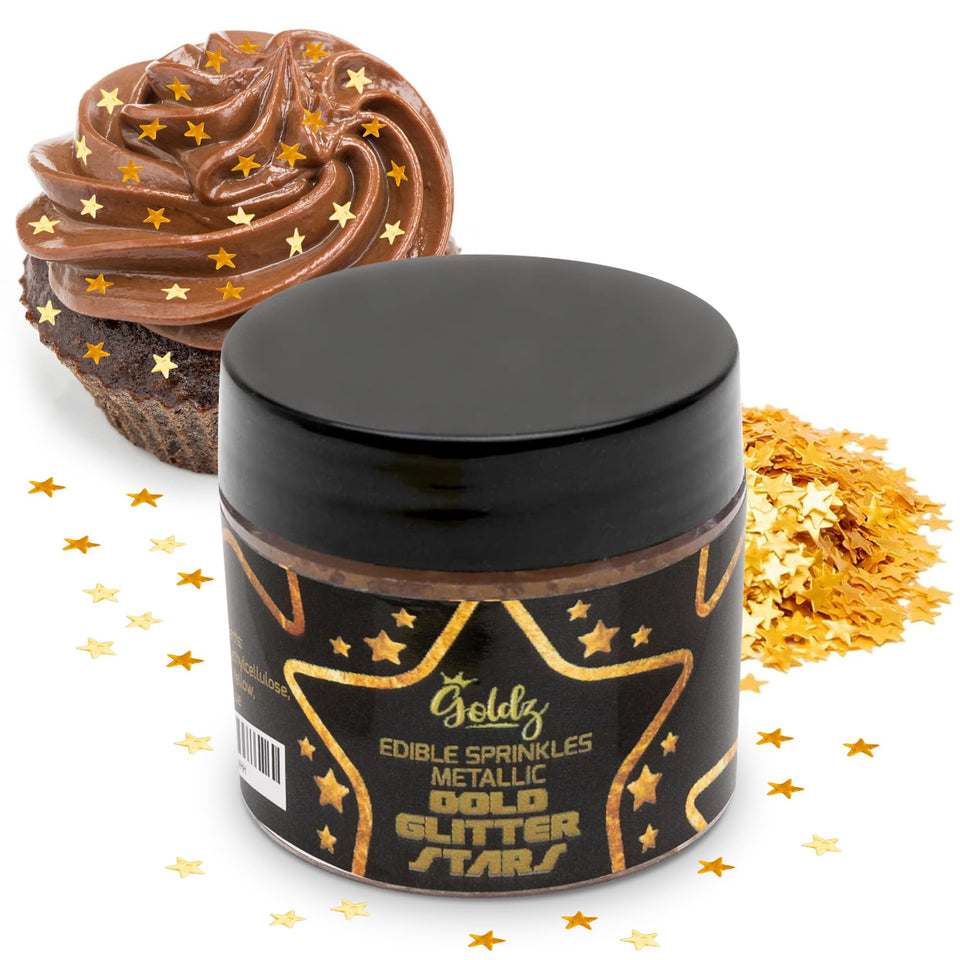 Goldz edible star glitter jar adds shimmering toppers for festive desserts