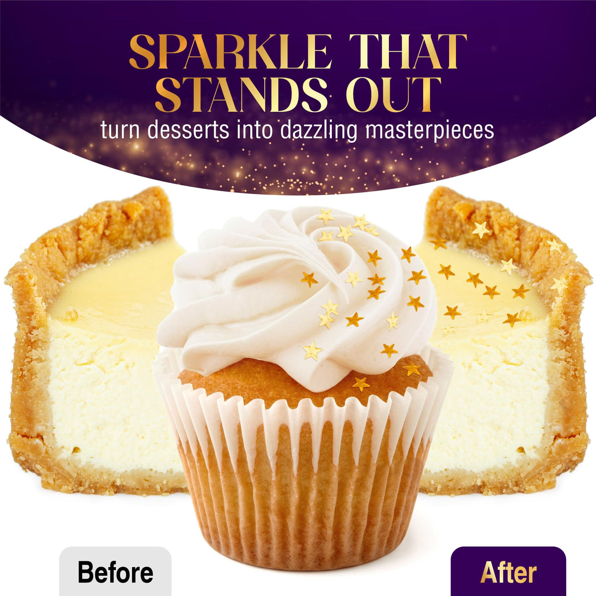 Goldz gold star sprinkles on cake offer eye-catching sparkle for celebrations