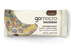 GoMacro MacroBar banana-almond-butter bar close-up showing creamy texture.