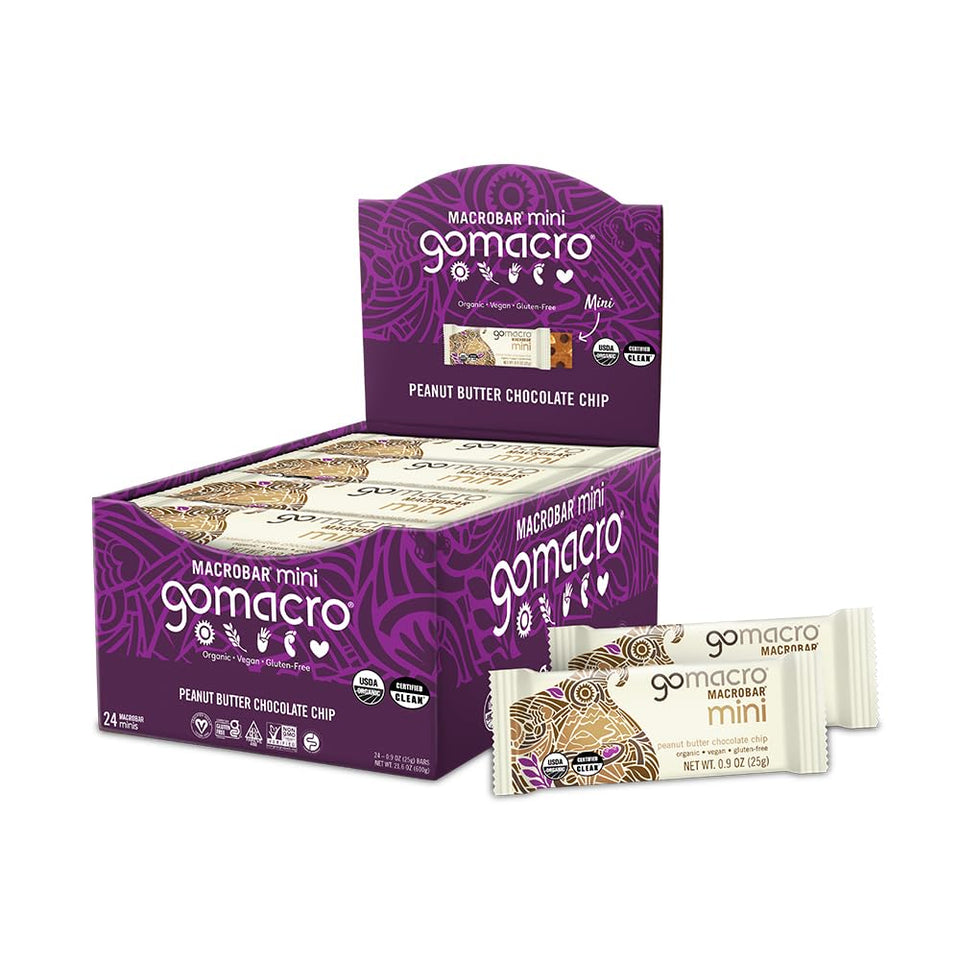 GoMacro MacroBar Mini packaging showcases an organic snack on the go.