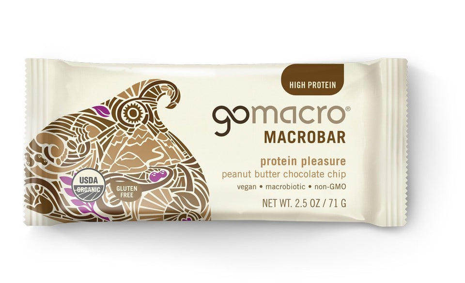 GoMacro MacroBar Organic Peanut Butter Chocolate Chip bar for on-the-go energy and plant-based protein