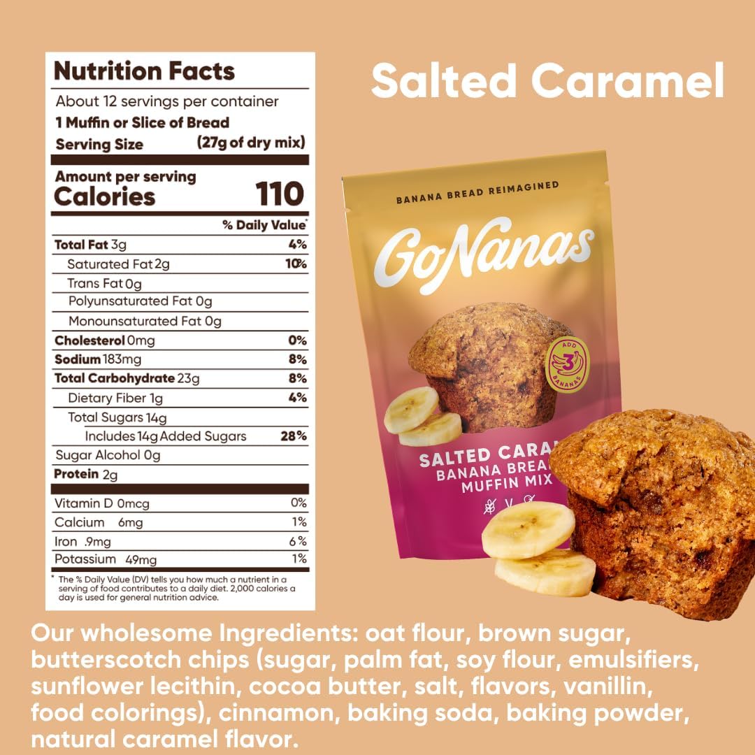 GoNanas ingredients panel shows oat flour base for allergen-friendly, simple pantry baking.