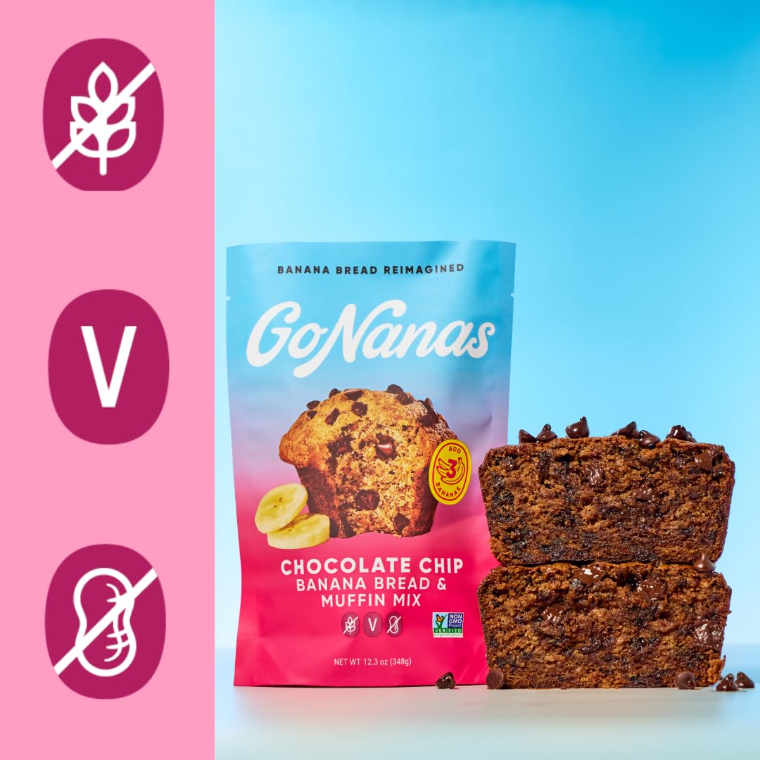GoNanas finished loaf slices reveal soft crumb and chocolate pockets.