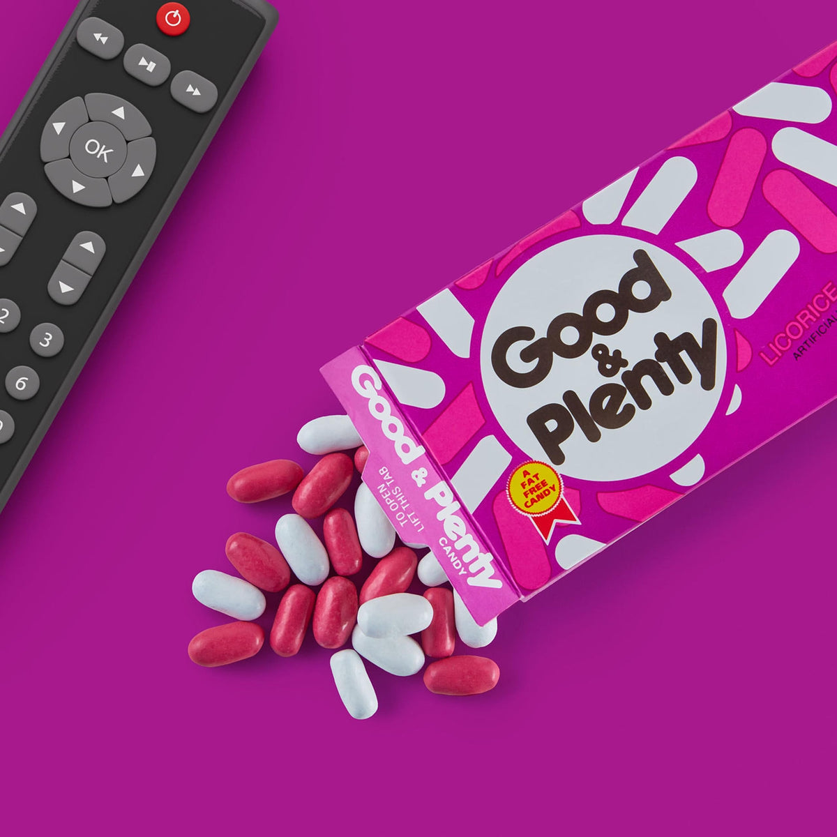 GOOD & PLENTY in school lunch box, convenient fat-free sweet.