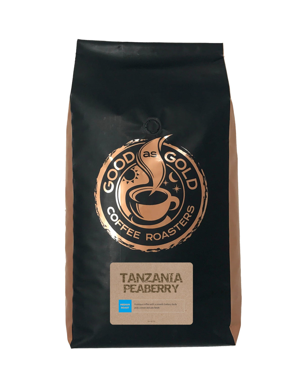 Good As Gold peaberry coffee beans closeup highlighting vibrant aroma